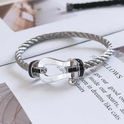 [Regal Gem]FORCE LARGE HORSESHOE BLACK DIAMOND BRACELET SILVER