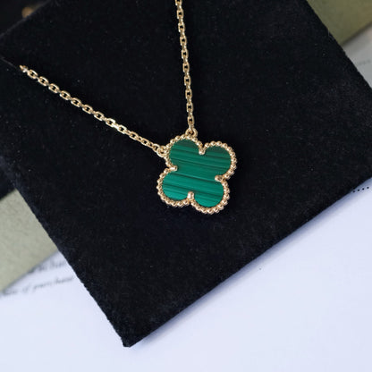 [Regal Gem]CLOVER 15MM MALACHITE SINGLE FLOWER  NECKLACE