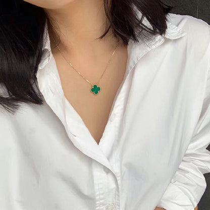 [Regal Gem]CLOVER 15MM MALACHITE SINGLE FLOWER  NECKLACE
