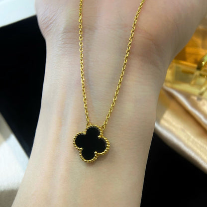[Regal Gem]CLOVER 15MM BLACK ONYX SINGLE FLOWER NECKLACE