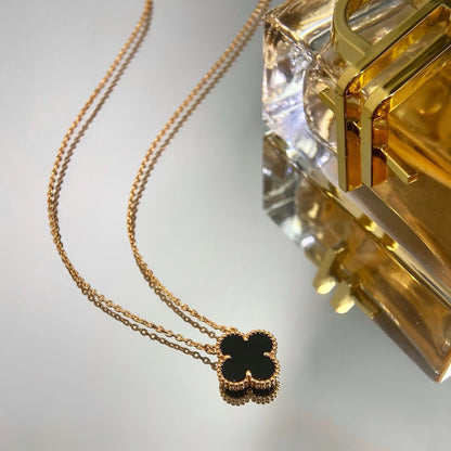 [Regal Gem]CLOVER 15MM BLACK ONYX SINGLE FLOWER NECKLACE