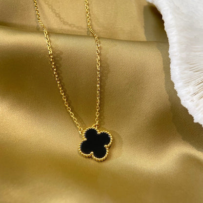 [Regal Gem]CLOVER 15MM BLACK ONYX SINGLE FLOWER NECKLACE