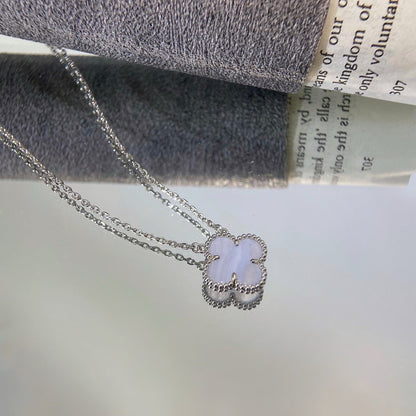 [Regal Gem]CLOVER 15MM BLUE CHALCEDONY NECKLACE SILVER