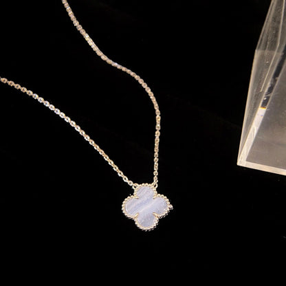 [Regal Gem]CLOVER 15MM BLUE CHALCEDONY NECKLACE SILVER
