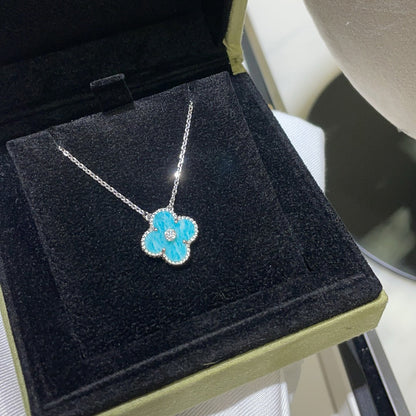 [Regal Gem]CLOVER 15MM DIAMOND SVRES PORCELAIN  NECKLACE SILVER