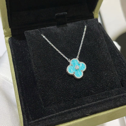 [Regal Gem]CLOVER 15MM DIAMOND SVRES PORCELAIN  NECKLACE SILVER