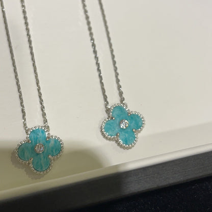 [Regal Gem]CLOVER 15MM DIAMOND SVRES PORCELAIN  NECKLACE SILVER