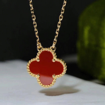 [Regal Gem]CLOVER 15MM CARNELIAN SINGLE FLOWER NECKLACE
