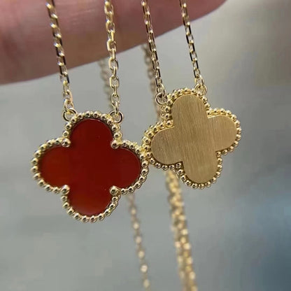 [Regal Gem]CLOVER 15MM CARNELIAN SINGLE FLOWER NECKLACE