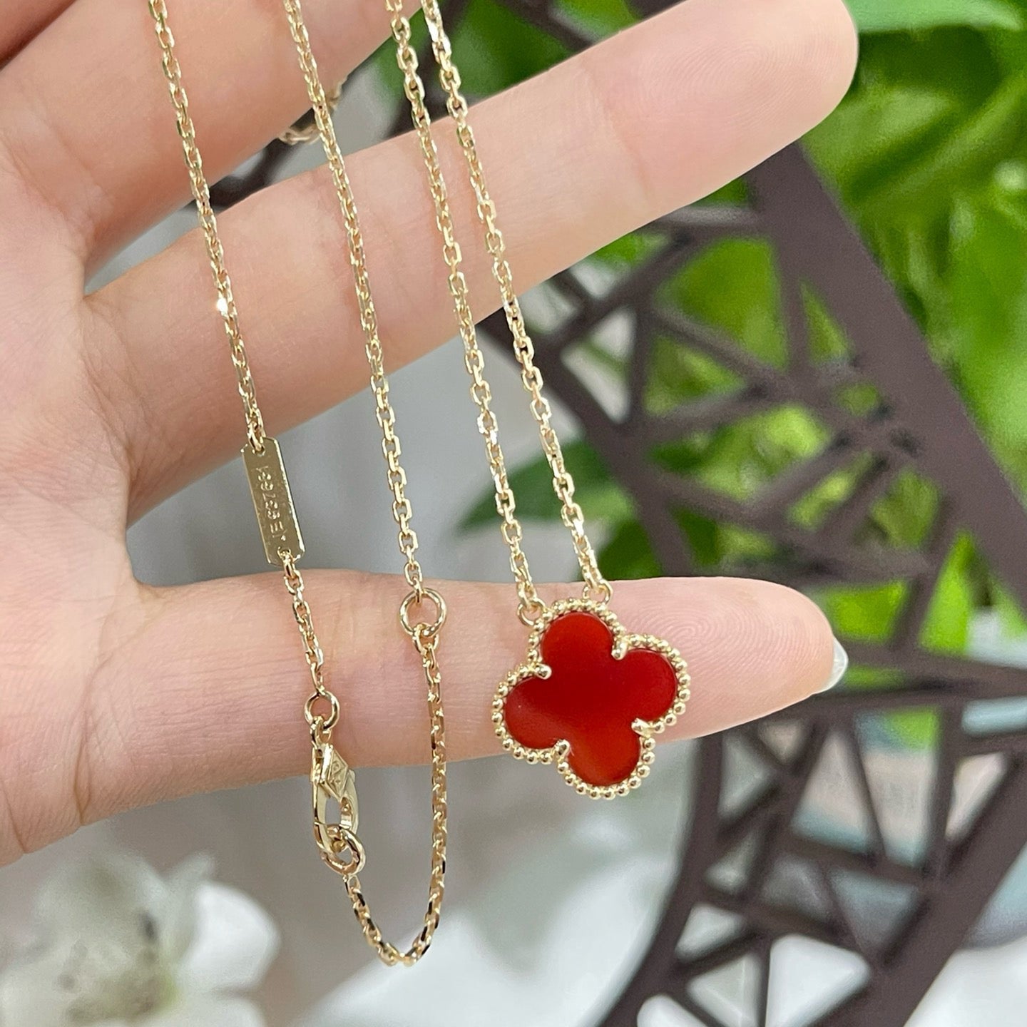 [Regal Gem]CLOVER 15MM CARNELIAN SINGLE FLOWER NECKLACE