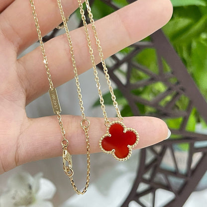 [Regal Gem]CLOVER 15MM CARNELIAN SINGLE FLOWER NECKLACE