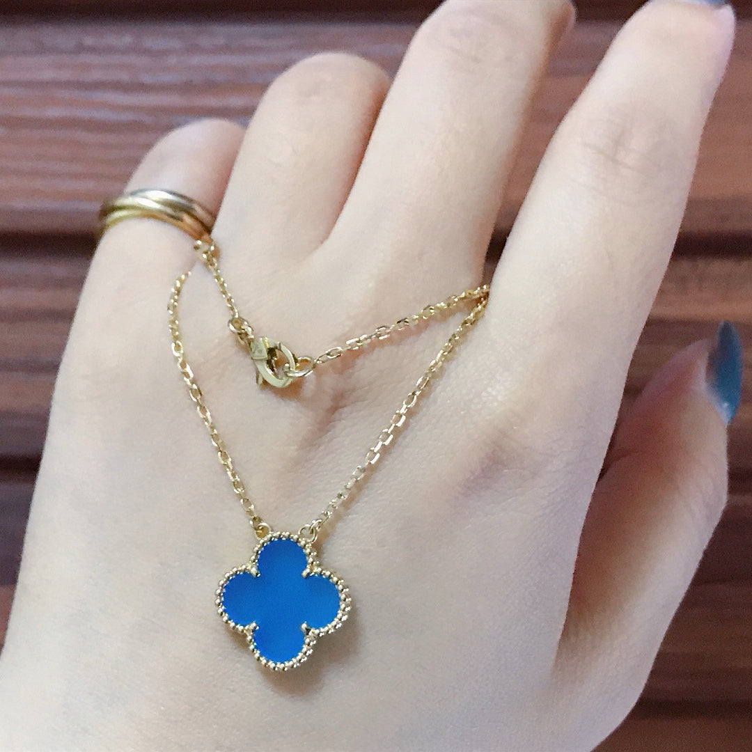 [Regal Gem]CLOVER 15MM BLUE AGATE NECKLACE