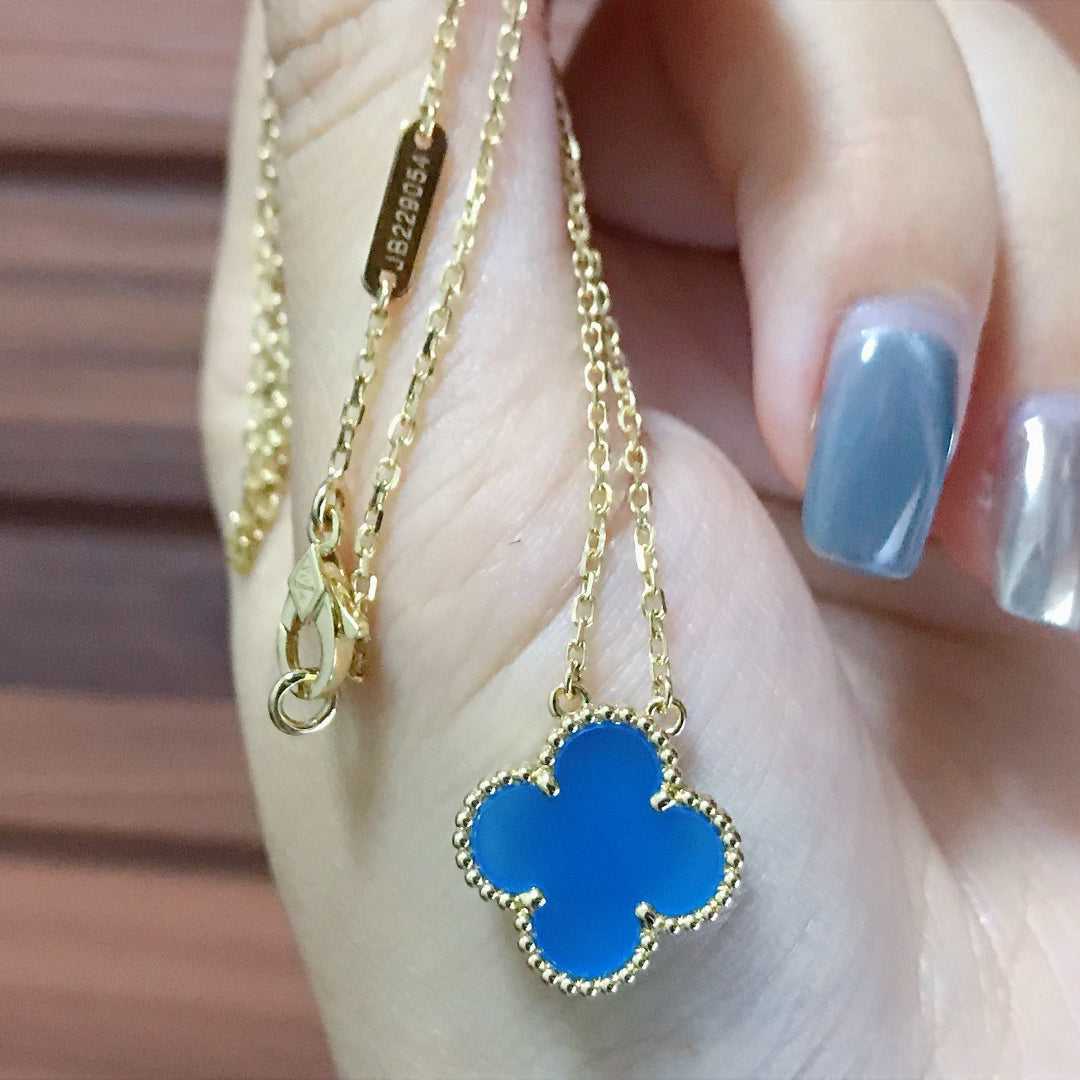 [Regal Gem]CLOVER 15MM BLUE AGATE NECKLACE