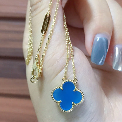 [Regal Gem]CLOVER 15MM BLUE AGATE NECKLACE