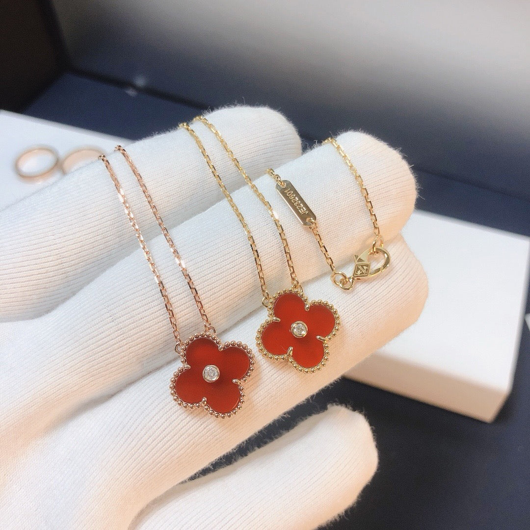 [Regal Gem]CLOVER 15MM DIAMOND CARNELIAN NECKLACE