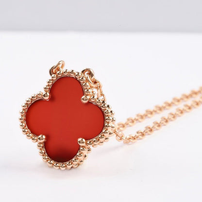 [Regal Gem]CLOVER 15MM CARNELIAN SINGLE FLOWER NECKLACE