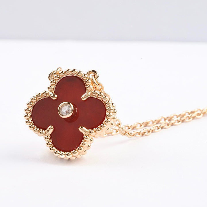 [Regal Gem]CLOVER 15MM DIAMOND CARNELIAN NECKLACE