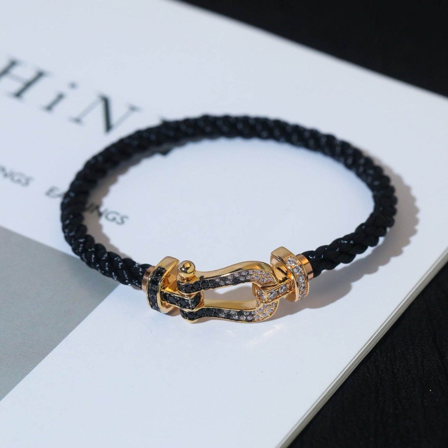 [Regal Gem]FORCE LARGE HORSESHOE BLACK WHITE DIAMOND BRACELET SILVER