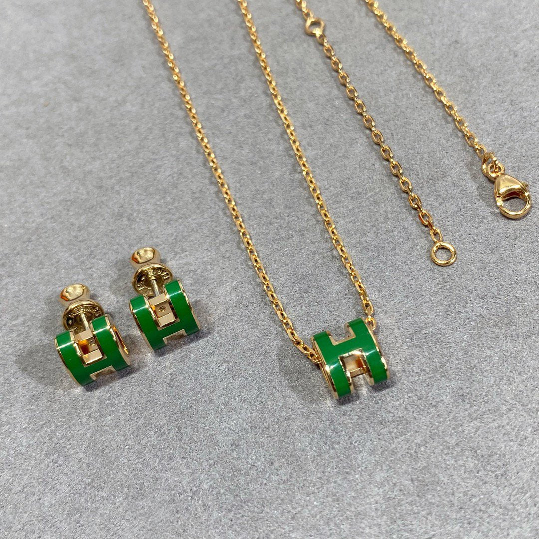 [Regal Gem]POP H GREEN NECKLACE SILVER AND GOLD