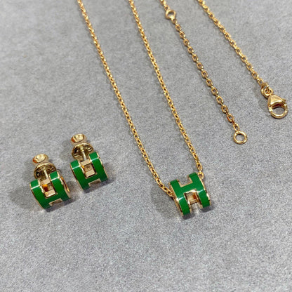[Regal Gem]POP H GREEN NECKLACE SILVER AND GOLD