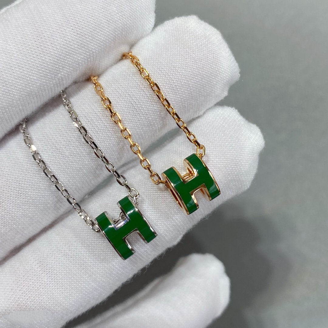 [Regal Gem]POP H GREEN NECKLACE SILVER AND GOLD