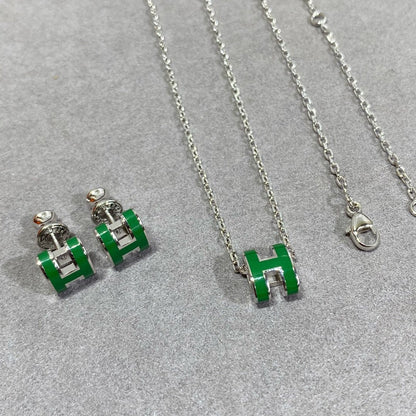 [Regal Gem]POP H GREEN NECKLACE SILVER AND GOLD