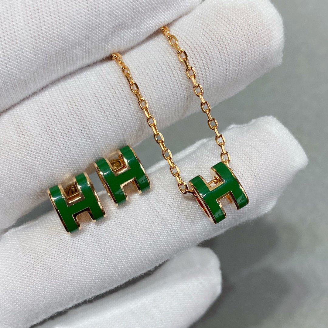 [Regal Gem]POP H GREEN NECKLACE SILVER AND GOLD