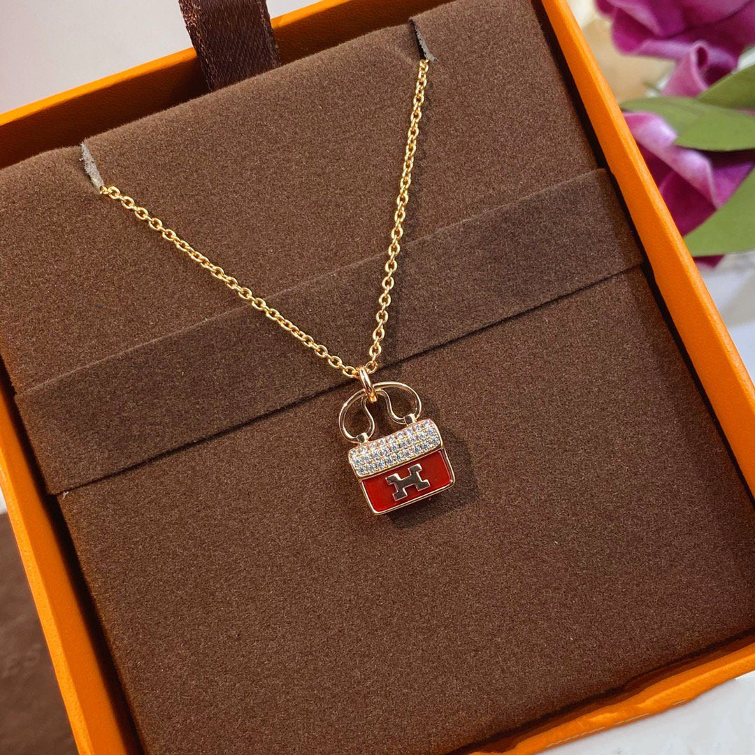 [Regal Gem]CONSTANCE RED PEDANT PINK GOLD NECKLACE