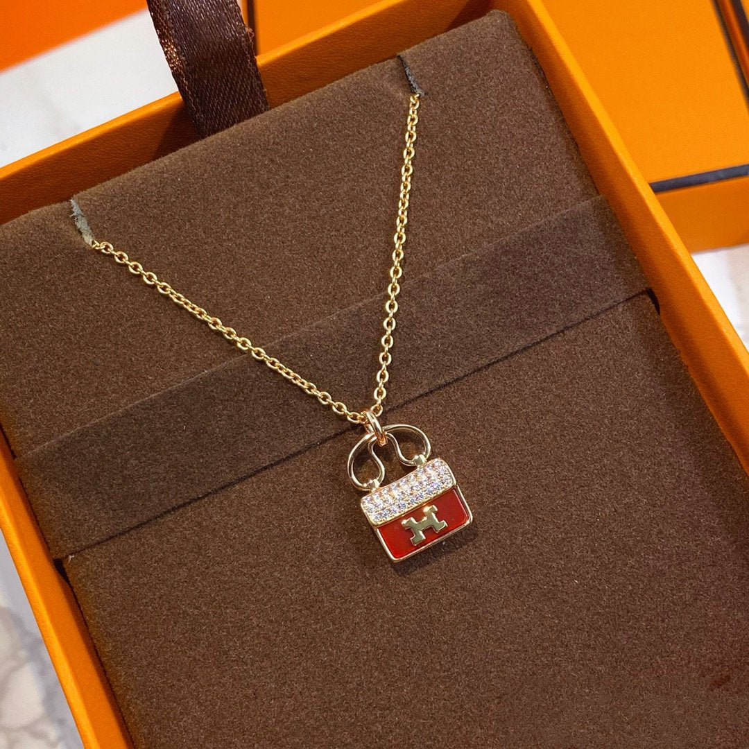 [Regal Gem]CONSTANCE RED PEDANT PINK GOLD NECKLACE