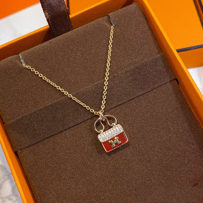 [Regal Gem]CONSTANCE RED PEDANT PINK GOLD NECKLACE