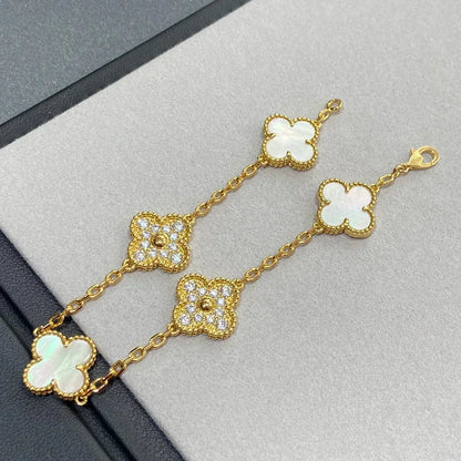 [Regal Gem]CLOVER WHITE PEARL MOP 5 MOTIF BRACELET COLLECTION