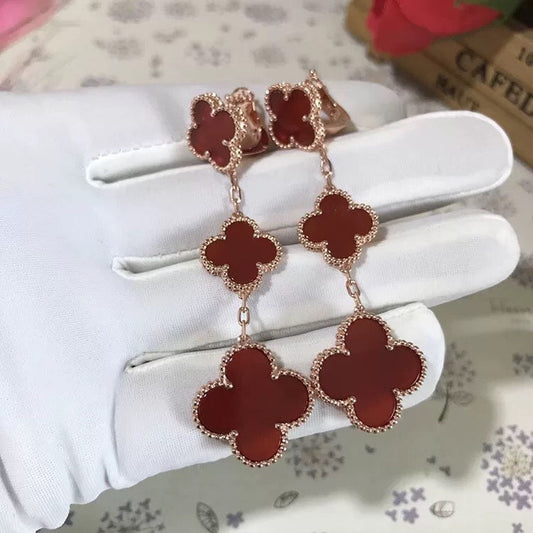 [Regal Gem]CLOVER 3 MOTIF CARNELIAN DROP EARRINGS