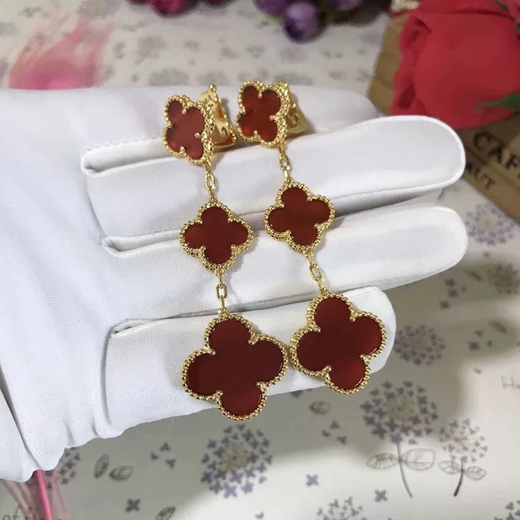 [Regal Gem]CLOVER 3 MOTIF CARNELIAN DROP EARRINGS