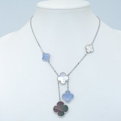 [Regal Gem]CLOVER MOP CHALCEDONY NECKLACE SILVER 6 MOTIF