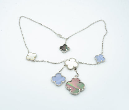 [Regal Gem]CLOVER MOP CHALCEDONY NECKLACE SILVER 6 MOTIF