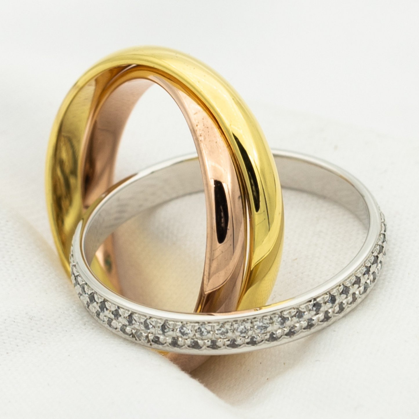 [Regal Gem Jewelry]TRINITY RING GOLD PINK GOLD SILVER DIAMONDS