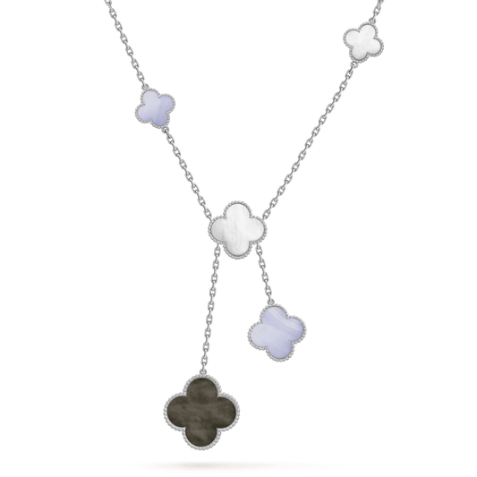 [Regal Gem]CLOVER MOP CHALCEDONY NECKLACE SILVER 6 MOTIF