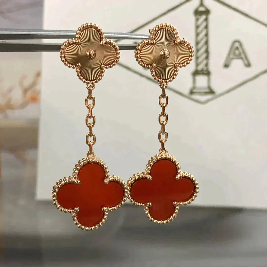 [Regal Gem]CLOVER 2 MOTIF  LASER CARNELIAN EARRINGS
