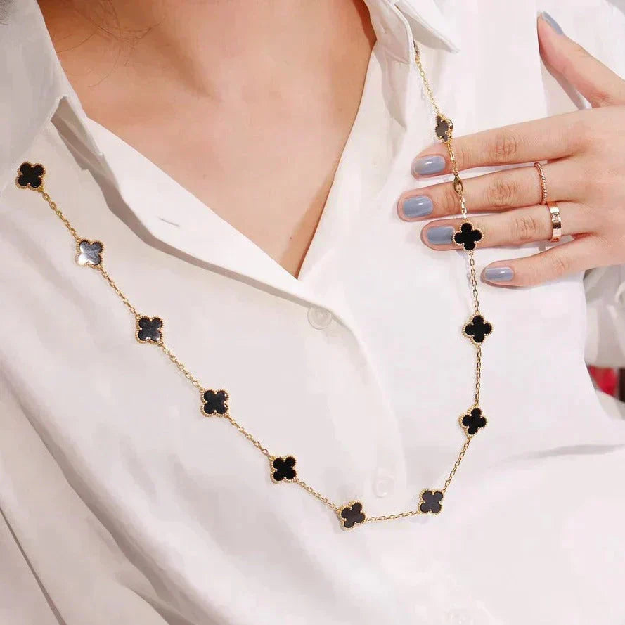[Regal Gem]CLOVER 20 MOTIFS ONYX NECKLACE