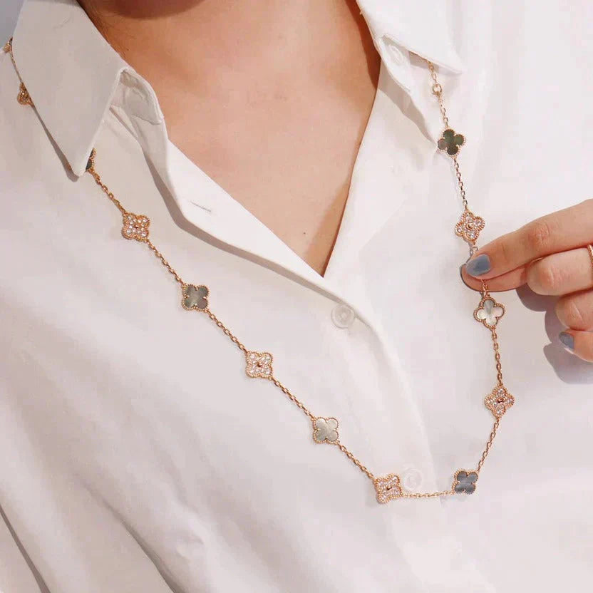 [Regal Gem]CLOVER 20 MOTIFS DARK MOP DIAMOND  NECKLACE