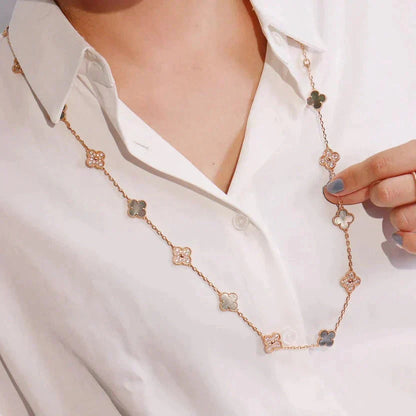 [Regal Gem]CLOVER 20 MOTIFS DARK MOP DIAMOND  NECKLACE