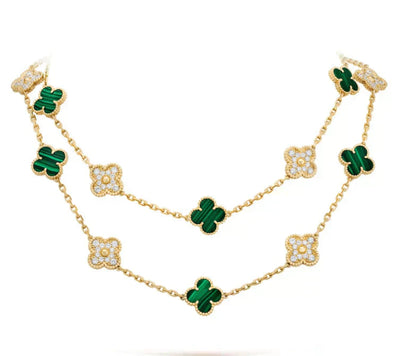 [Regal Gem]CLOVER 20 MOTIFS MALACHITE DIAMOND NECKLACE