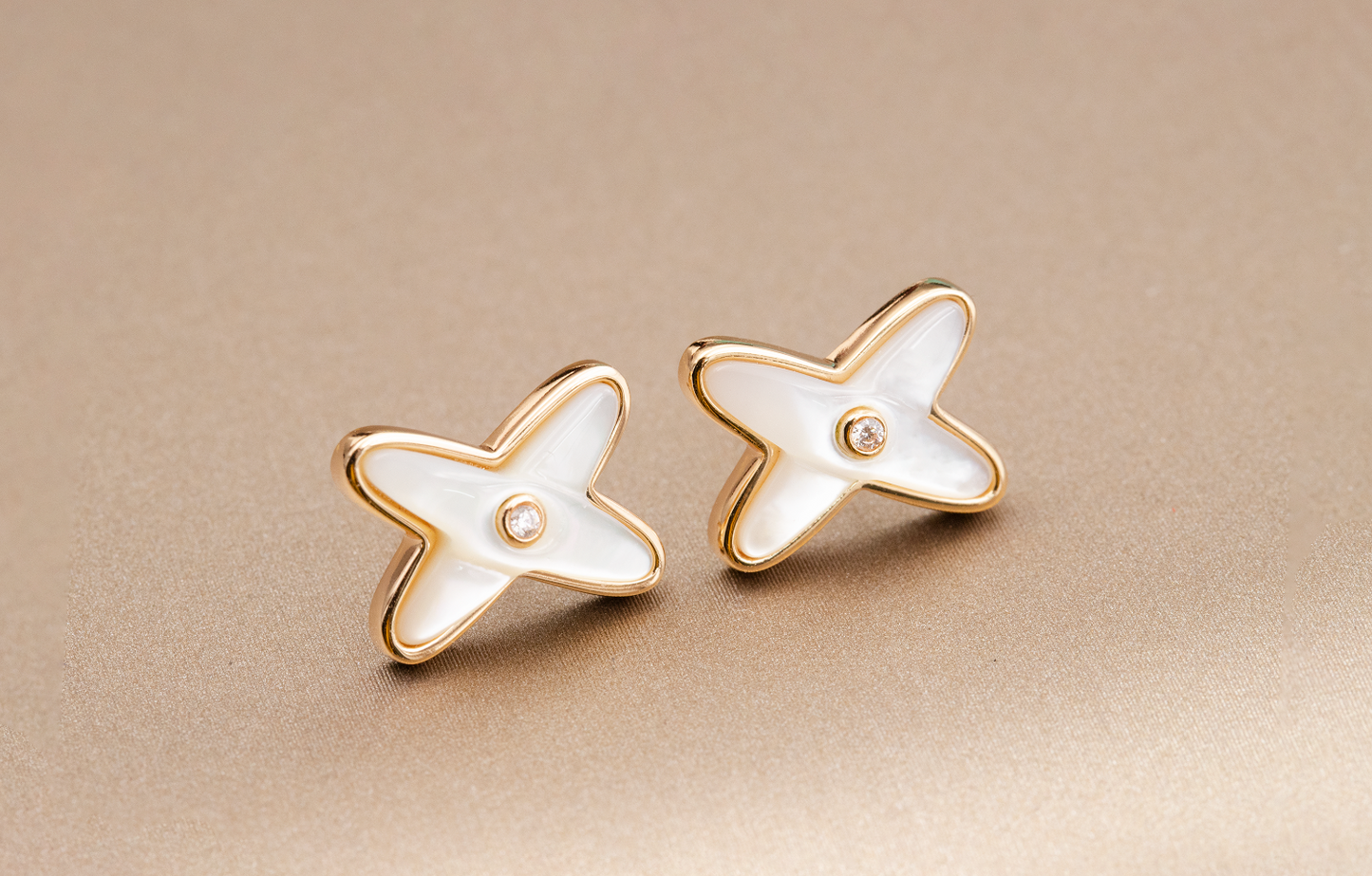[Regal Gem]JEUX DE WHITE MOP Regal Gem GOLD DIAMOND EARRINGS