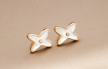 [Regal Gem]JEUX DE WHITE MOP PINK GOLD DIAMOND EARRINGS