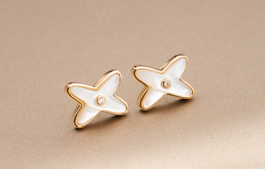 [Regal Gem]JEUX DE WHITE MOP PINK GOLD DIAMOND EARRINGS
