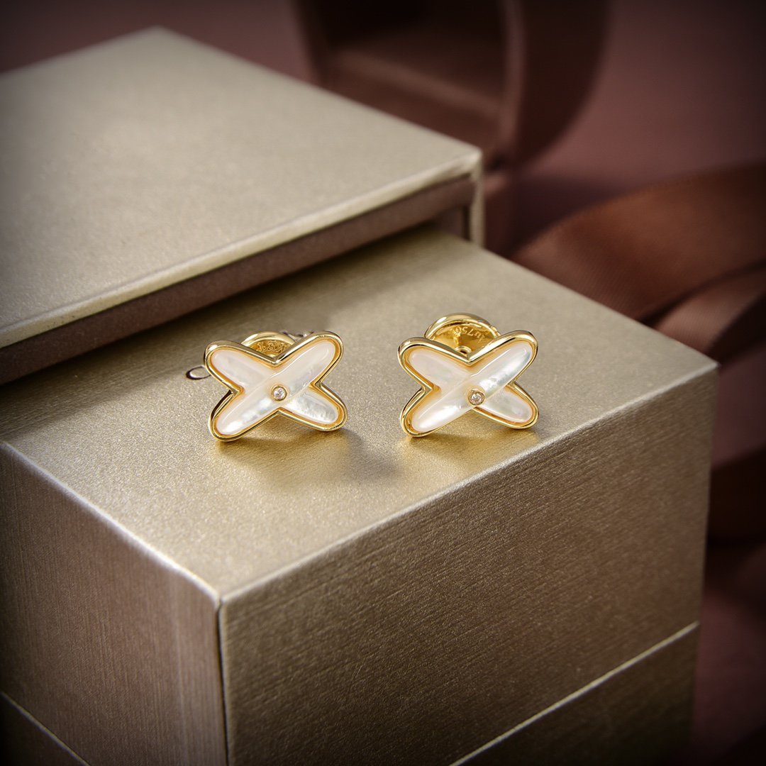[Regal Gem]JEUX DE WHITE MOP GOLD DIAMOND EARRINGS