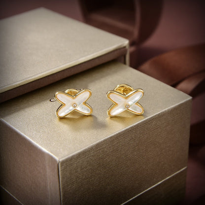 [Regal Gem]JEUX DE WHITE MOP GOLD DIAMOND EARRINGS