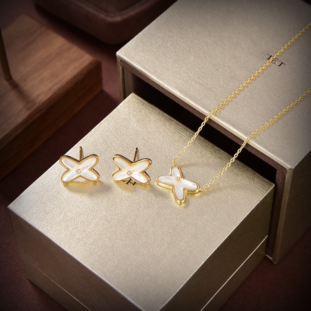 [Regal Gem]JEUX DE WHITE MOP GOLD DIAMOND EARRINGS