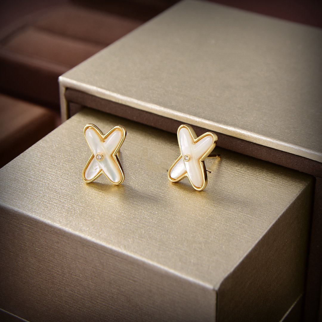 [Regal Gem]JEUX DE WHITE MOP GOLD DIAMOND EARRINGS