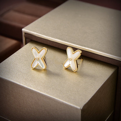 [Regal Gem]JEUX DE WHITE MOP GOLD DIAMOND EARRINGS